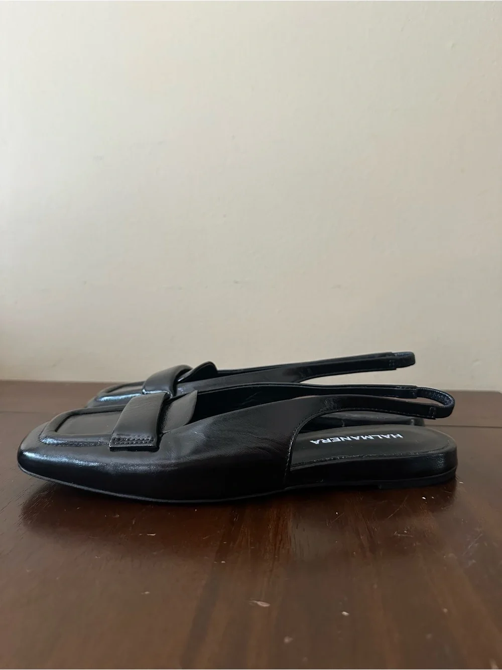 Halmanera Black Leather Slingback Loafers, Sz EU 38, US 7.5